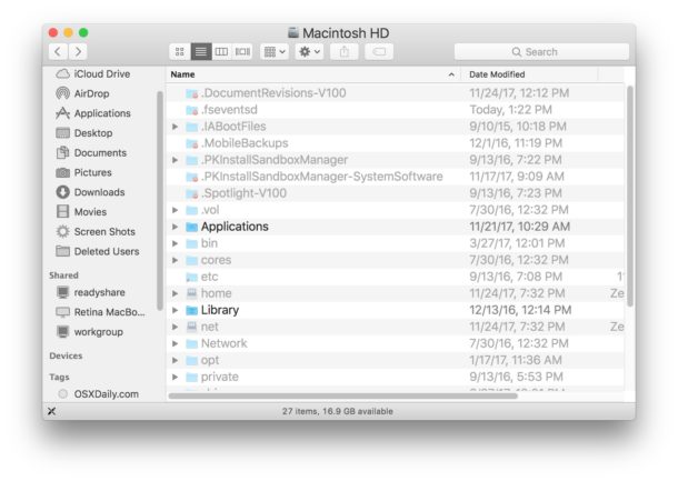mac os sierra script for turning on invisible files